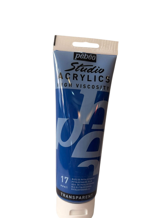 Pébéo Studio Acrylic – No. 17 Phthalocyanine Blue (Transparent) - 250ml